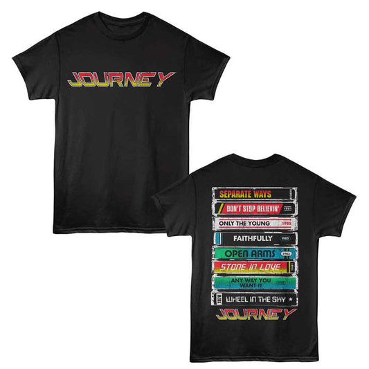 Journey - Song Cassettes - American Classics - Black 2-Sided Print Adult Short Sleeve T-Shirt