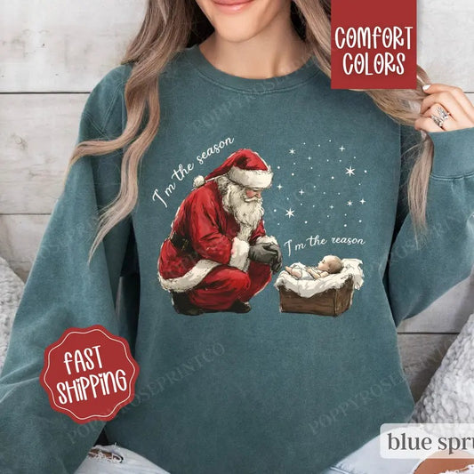 Jesus Christmas Comfort Colors Sweatshirt, Christian Christmas Sweater Womenswear, Religious Holiday Crewneck