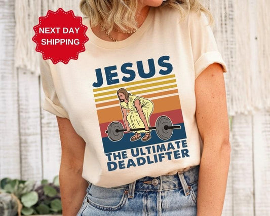 Jesus The Ultimate Deadlifter T-shirt, Cute Jesus Gift T-shirt, Funny Christian Shirts, Religious Faith Gym Shirt, Weightlifting Jesus Tee