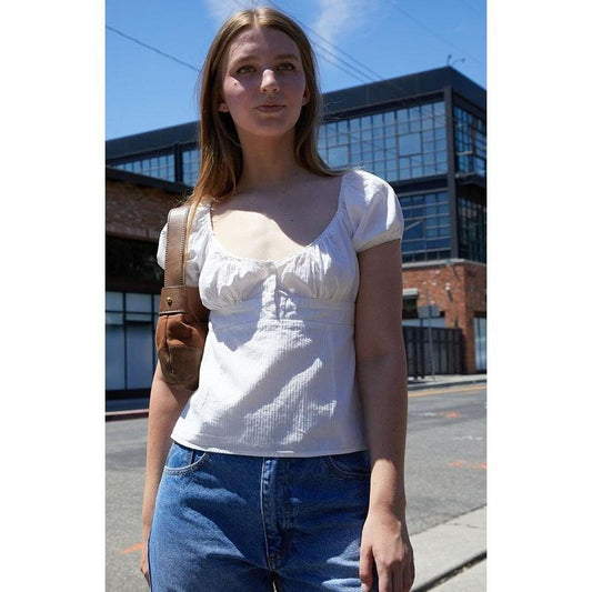 John Galt Women's White Short Sleeve Babydoll Top