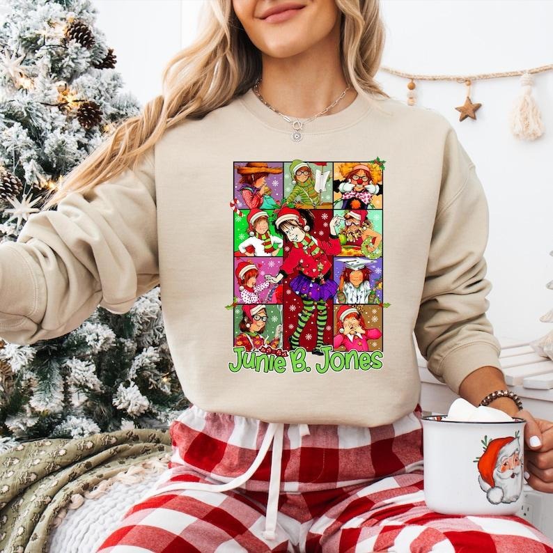 Junie B Jones Christmas Sweatshirt, Christmas Book Lover T-shirt, Teacher Christmas Shirt, Children's Book Christmas, Junie B Santa Hat Tee