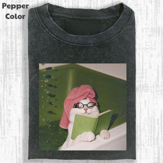 Just A Chill Girl Vintage Graphic Tee, The Cat Who Studied Hard T-Shirt, Cat Kitten Animal Shirt, Unisex Meme Cringe Funny Shirt, Menswear Womenswear Streetwear Cotton Comfort