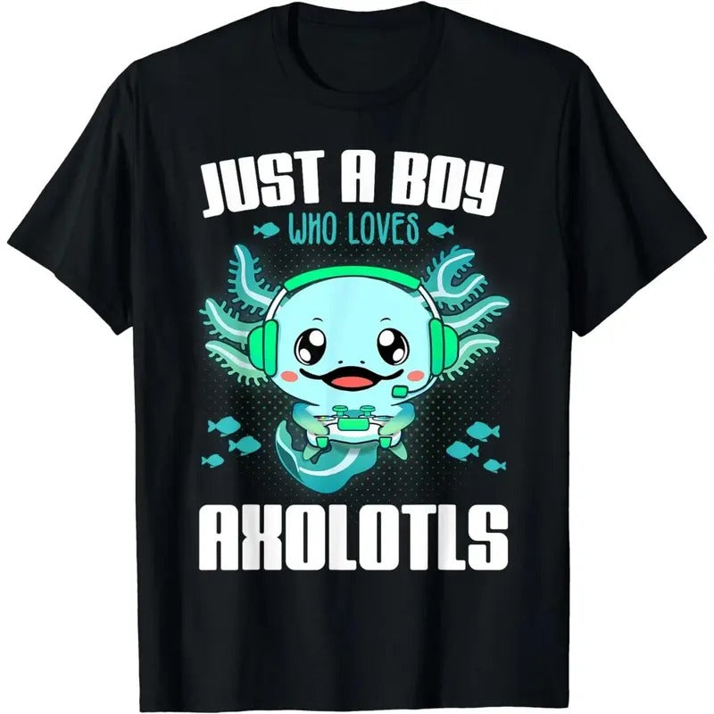 Just a Boy Who Loves Axolotls Funny Axolotl Boy Kids Gamer T-Shirt