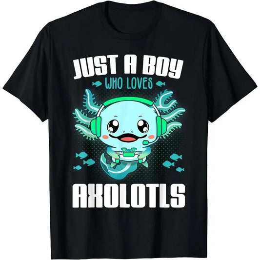 Just a Boy Who Loves Axolotls Funny Axolotl Boy Kids Gamer T-Shirt