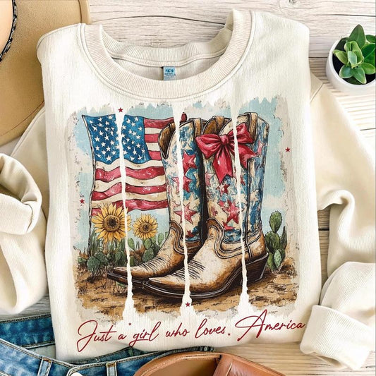 Just a girl who loves america Shirt, America Western Shirt, 4th Of july Shirt, cowgirl usa 4th of july , USA, memorial day , popular now