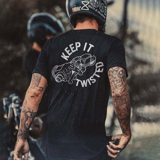 KEEP IT TWISTED Motor Handle Letter Graphic Black Print T-shirt