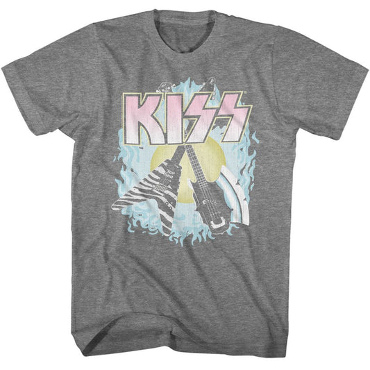 KISS - Two Guitars - American Classics - Heather Gray Adult Short Sleeve T-Shirt