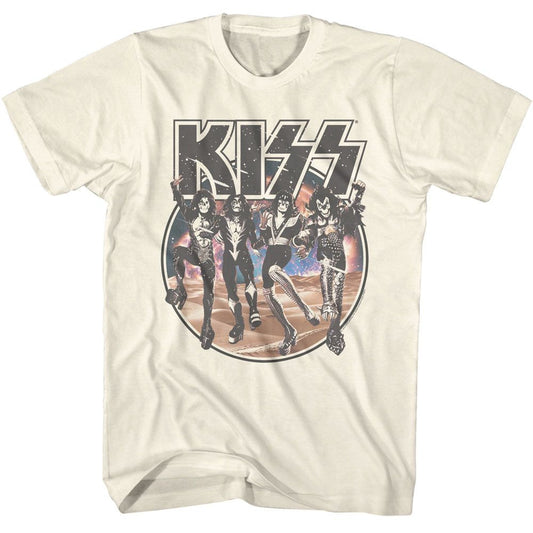 KISS - Space Circle With Skeleton Band - American Classics - Solid Off-White Adult Short Sleeve T-Shirt