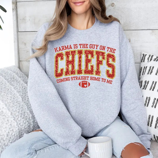 Karma Is The Guy on The Chiefs Sweatshirt, Chiefs Era Sweatshirt, Football Sweatshirt