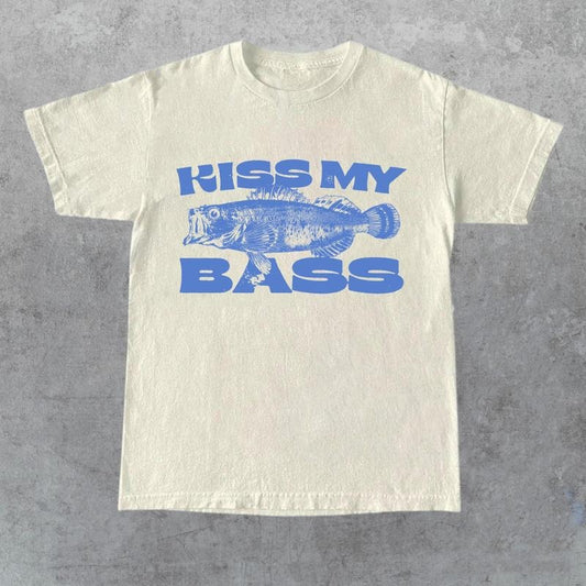 Kiss My Bass Vintage Style Fishing T-Shirt, Fisher Graphic Shirt, Adult Unisex Relaxed Cotton ShirtKiss My Bass Menswear Top Sweatshirt, Hoodie, Comfort Colors