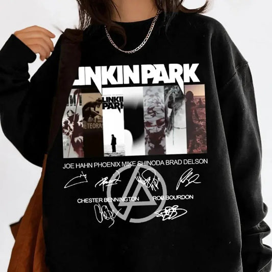 LP Logo Signatures Shirt, Heavy Metal Band Tee, Linkinn Rock Band Park Merch, Unisex Sweater Pullover Tee
