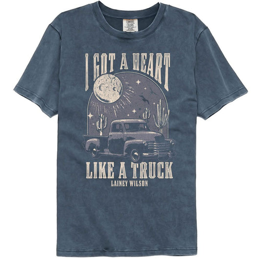 Lainey Wilson - Heart Like A Truck - American Classics - Solid Blue Adult Short Sleeve Comfort Color T-Shirt