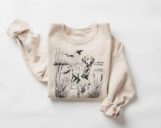 Labrador Retriever Hunting Crewneck Sweatshirt, Duck Hunting Dog Graphic Sweatshirt, Outdoor Hunting Apparel, Nature Lover Gift, Unisex