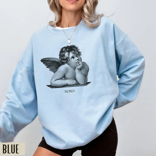 Light Academia Clothing, Valentines Day Sweatshirt,  XOXO Sweatshirt, Cherub Angel Shirt, Valentine gift