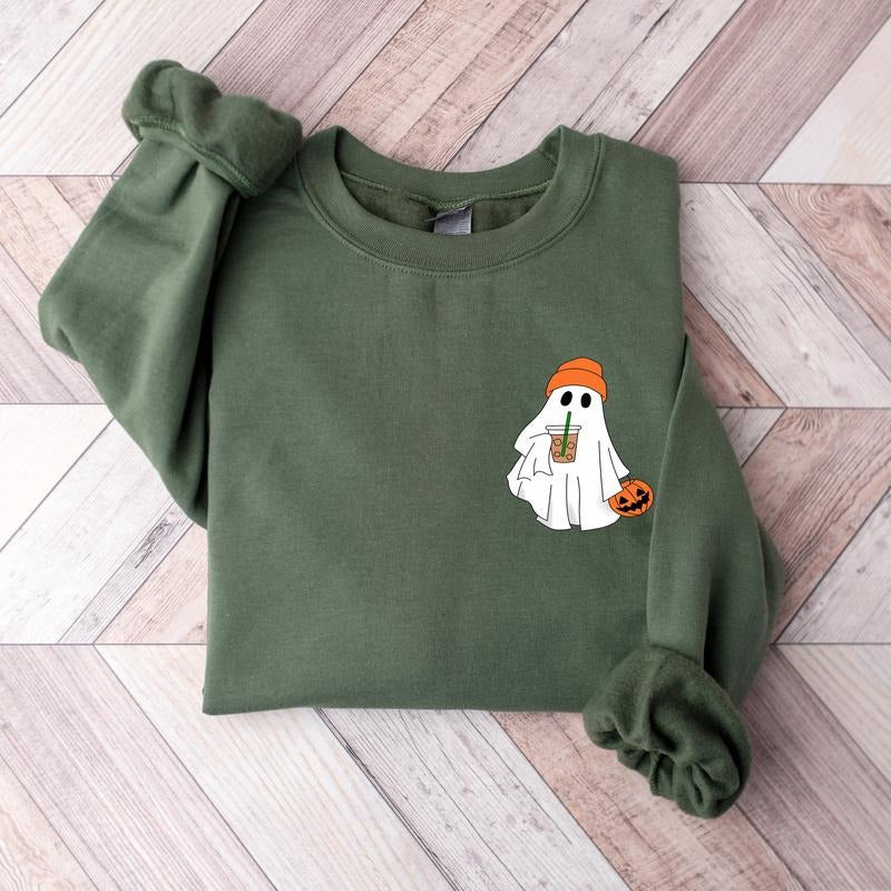 Little Ghost Ice Coffee Sweatshirt, Ghost Sweatshirt, Halloween Tee, Cute Ghost Shirt, Little Ghost Ice Coffee Sweatshirt