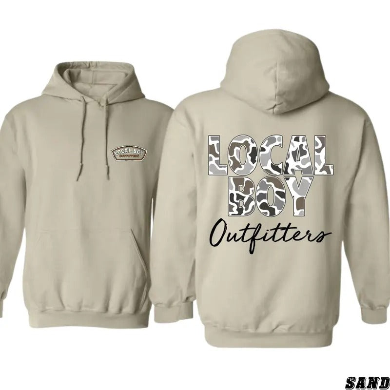 Local Boy Outfitters Camo Print Hoodie - Unisex Classic Fit with Bold Lettering - Sweaters, Menswear