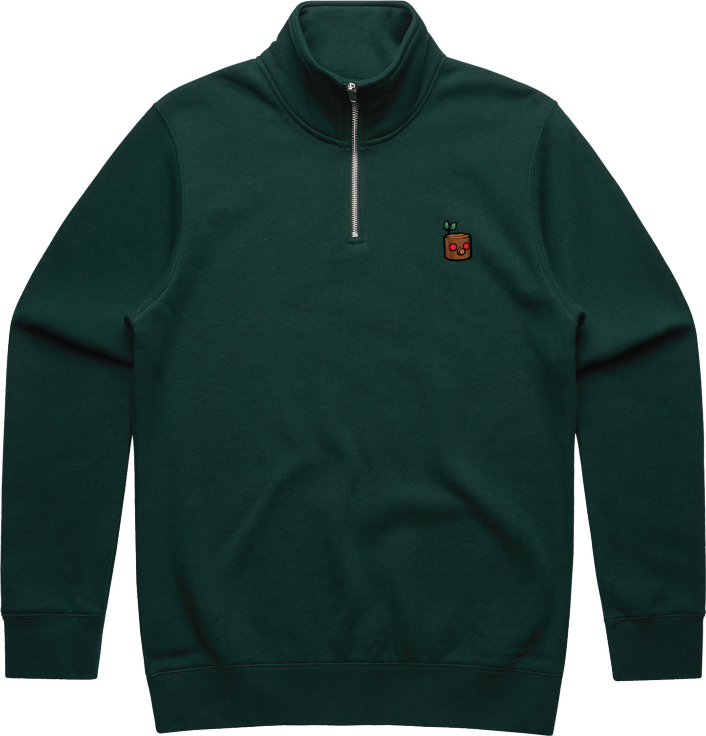 TEKKEN - 'Mokujin' Small Logo Embroidered Quarter-Zip Sweatshirt - Pine Green