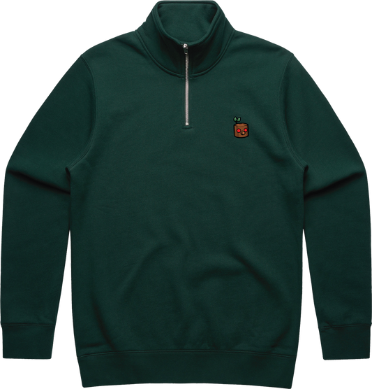 TEKKEN - 'Mokujin' Small Logo Embroidered Quarter-Zip Sweatshirt - Pine Green