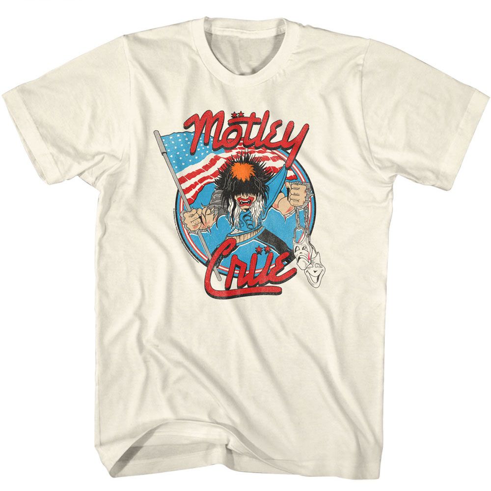 Motley Crue - Allister With US Flag - American Classics - Solid Off-White Adult Short Sleeve T-Shirt