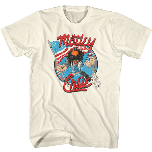 Motley Crue - Allister With US Flag - American Classics - Solid Off-White Adult Short Sleeve T-Shirt