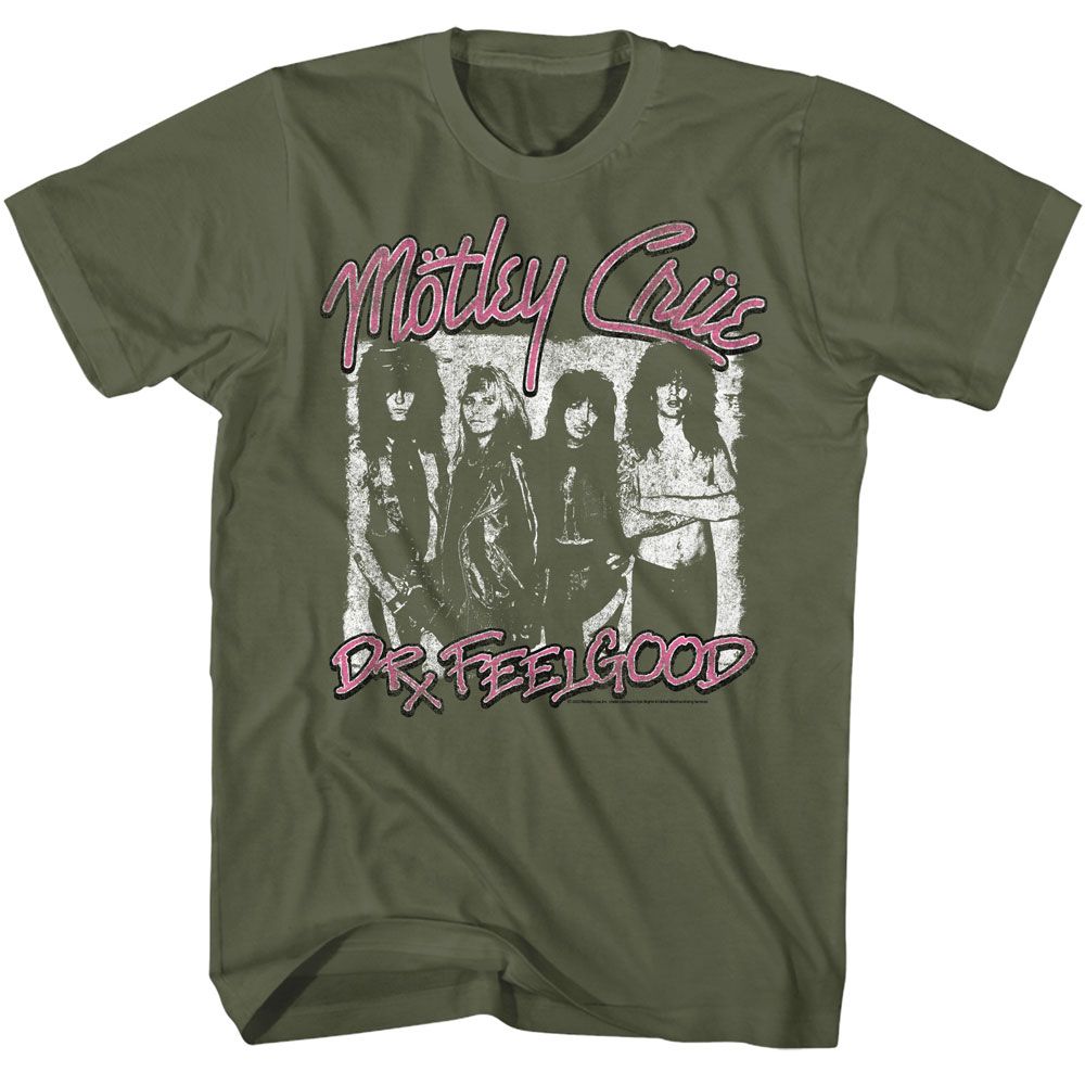 Motley Crue - Dr Feelgood - American Classics - Solid Green Adult Short Sleeve T-Shirt