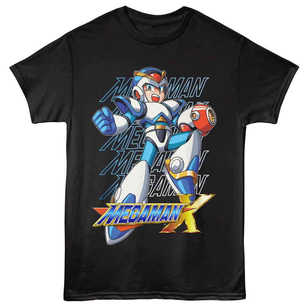 Mega Man - Repeat - American Classics - Front Print Black Adult Short Sleeve T-Shirt