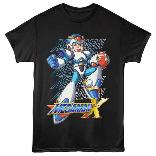 Mega Man - Repeat - American Classics - Front Print Black Adult Short Sleeve T-Shirt