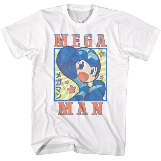 Mega Man - Square And Stars - American Classics - Solid White Adult Short Sleeve T-Shirt