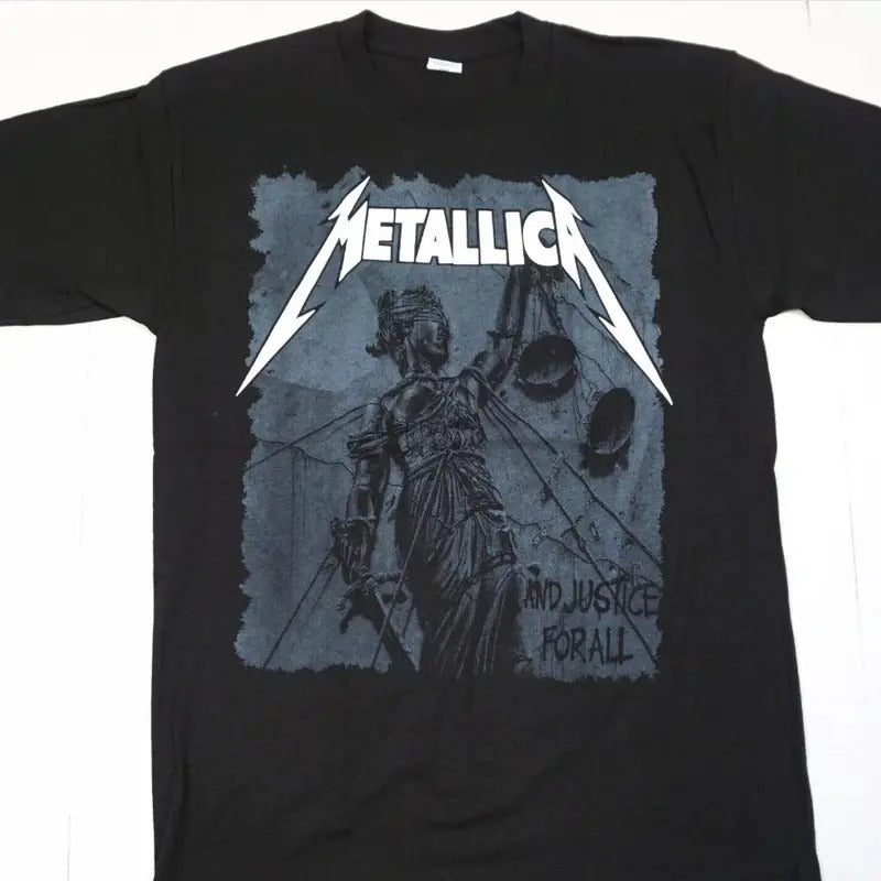 METALLICA And Justice For All T-shirt Heavy Metal Tee Adult Men's Black New Menswear Top Streetwear Crewneck Shortsleeve Round Neck Tshirt