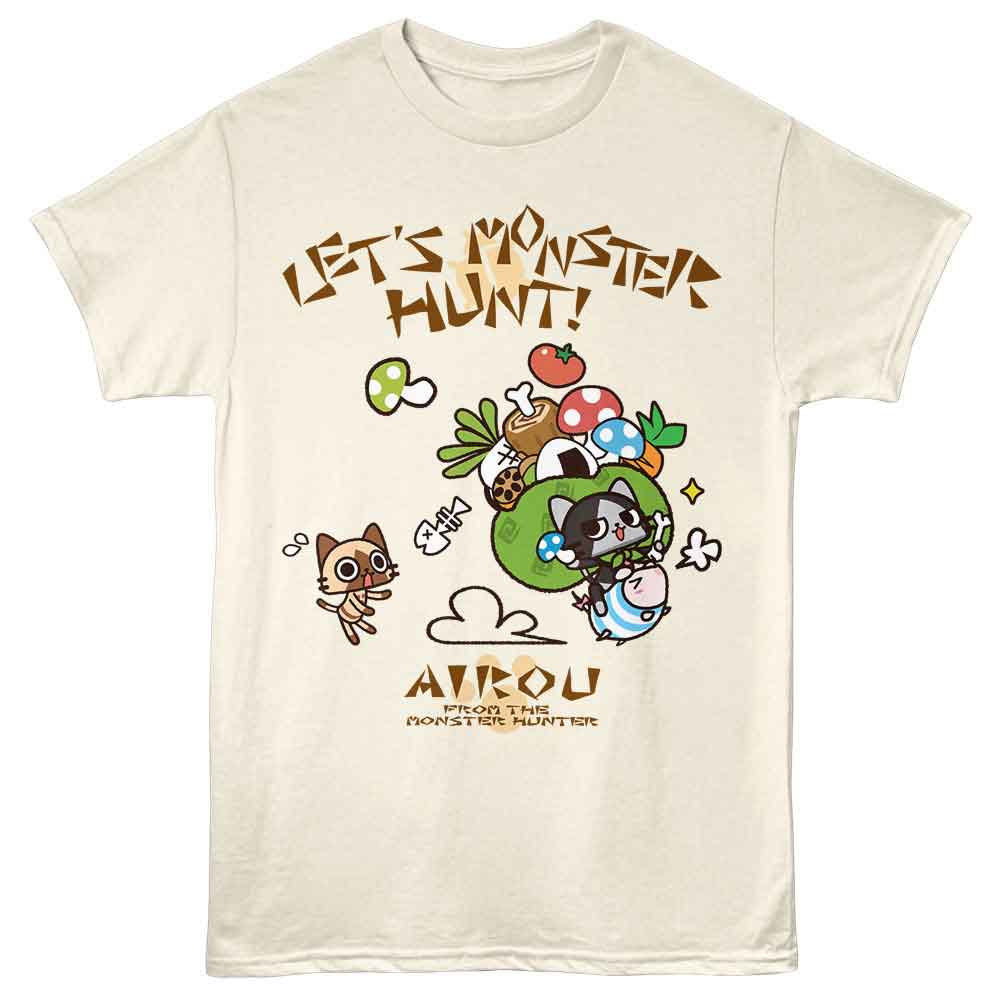 Monster Hunter - Airou From Monster Hunter - American Classics - Off-White Solid Adult Short Sleeve T-Shirt