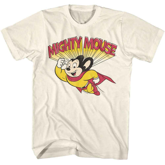 Mighty Mouse - Flying - American Classics - Natural Adult Short Sleeve T-Shirt