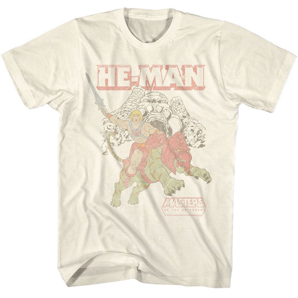 Masters Of The Universe - He Man And Battle Cat At Castle Grayskull - American Classics - Solid Off-White Adult Short Sleeve T-Shirt