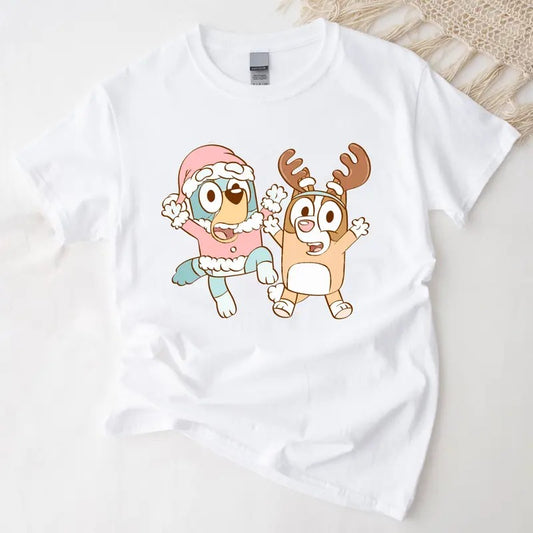 Magical Pastel Blue Sister Dogs Santa and Reindeer Christmas and Winter T Shirt, christmas Funny Shirt, Unisex T Shirt, Hoodie