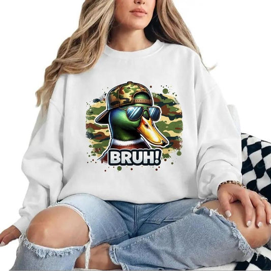 Mallard Duck Bruh! Camo Hunting Sweatshirt Funny Duck Boys T-Shirt Unisex Hoodie 2025 Hunting Day Cotton Womenswear