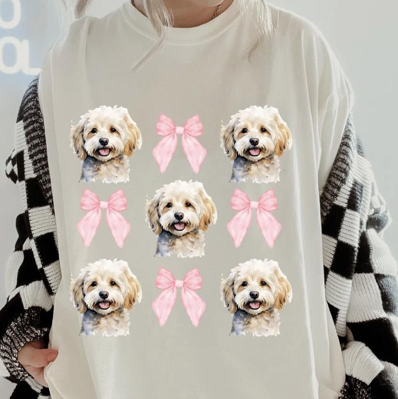 Maltipoo with bows Shirt ~ Unisex Apparel Relaxed Fit Printed In The USA Clothing Womenswear Casual Comfort Cotton Top Athletic Boho Chic