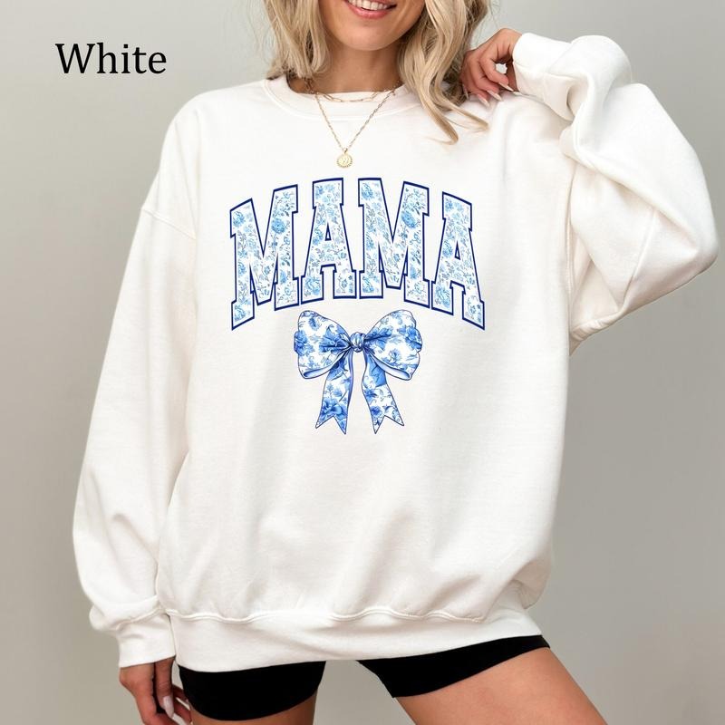 Mama Blues Sweatshirt, Chinoiserie Coquette Mom Pullover, Vintage Floral Mama Shirt, Trendy Aesthetic Mother's Day Gift, Cozy Fleece Sweatshirt, Everyday Casual Comfort Embroidery