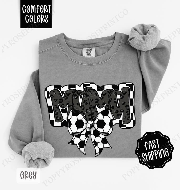 Mama Soccer Bow Comfort Colors Sweatshirt, Soccer Mom Sweatshirt, Soccer Mama Sweater