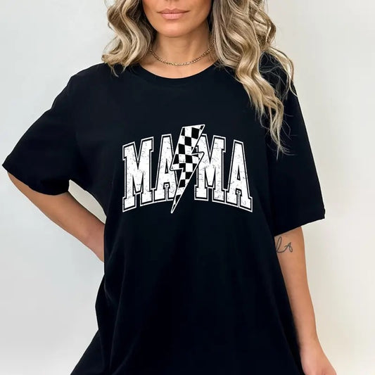 Mama Varsity Shirt Lightning Bolt Mama Sweatshirt Checkered Mom Shirt Mother's Day Gift Baby Shower Gift Mother's Day T-shirt Gifts TK62GN