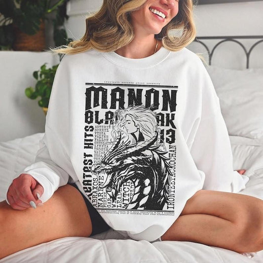 Manon Blackbeak Greatest Hits Album Cover Concert Tee Sweatshirt | OFFICIALLY LICENSED | Sarah J. Maas SJM Throne of Glass ToG The Thirteen