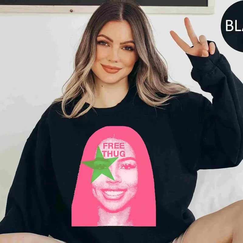 Mariah PINK Big Face Sweatshirt, Green Star Free Thug Rap Graphic