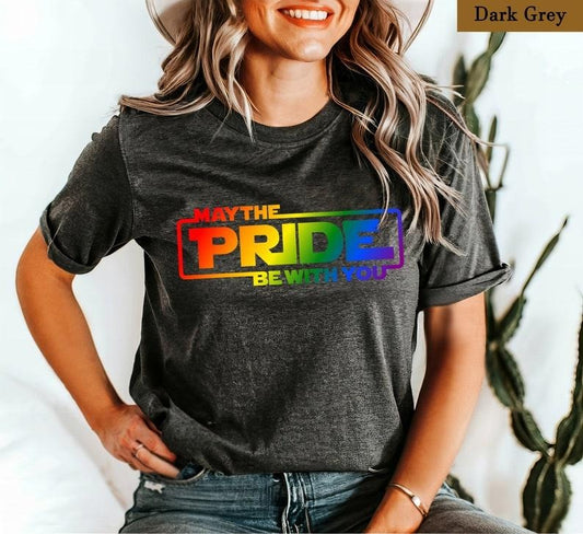 May The Pride Be With You Shirt, Funny Pride Shirt, Rainbow LGBT Bisexual Lesbian Queer Trans Shirt, Pride Month Awareness, Funny Gay Tees