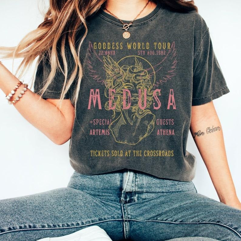 Medusa Shirt Athena Shirt Artemis Shirt Distressed Band Tee Goddess Shirt Greek Mythology Shirt Greek Apparel Mythical Shirt Cotton Crewneck