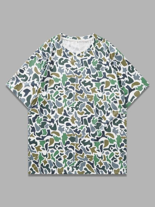 Men's Camo Print Short Sleeve Tee, Regular Fit Casual Comfy Round Neck T-Shirt for Summer, Fashion Men's Top for Daily Wear, Tropical