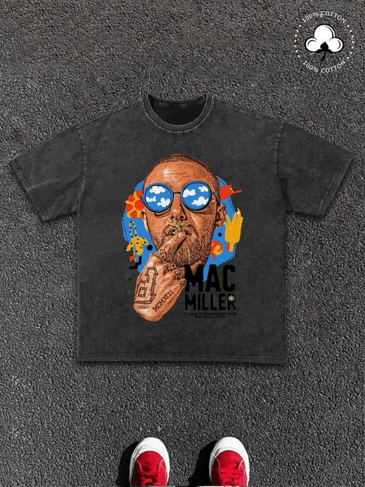 Men's Cartoon Print Round Neck Tee, Regular Fit Casual Short Sleeve T-shirt, Men's Summer Top for Daily Wear, Tropical, Cotton
