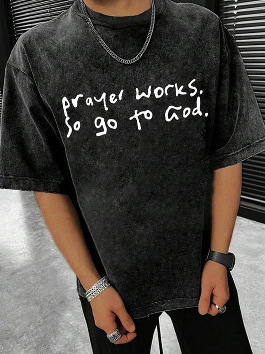 Men's Letter Print Wash Denim-Effect Short Sleeve Tee, Regular Fit Casual Fashion T-shirt for Summer, Men's Top for Daily Wear, Crewneck, Cotton