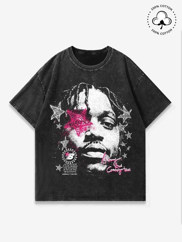 Men's Patchwork Graphic Print Round Neck Tee, Regular Fit Casual Fashion Short Sleeve T-shirt for Summer, Men's Top for Daily Wear, Tropical, Cotton