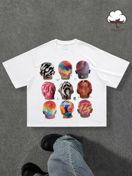 Men's Random Color Head Print Short Sleeve Graphic Tee, Regular Fit Casual Creative Printed Round Neck T-shirt for Summer, Men's Top for Daily Wear, Tropical