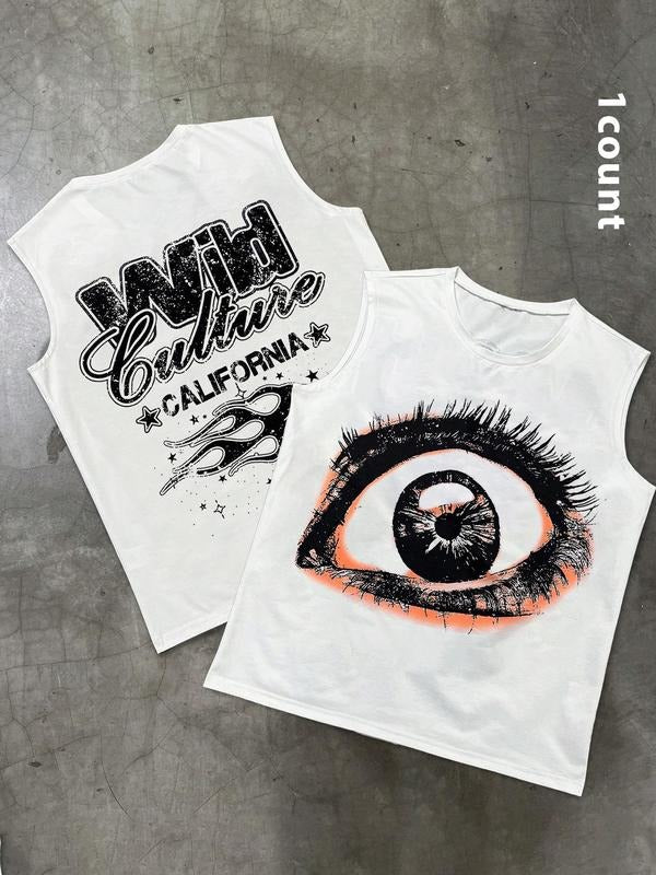 Men's Regular Fit Cartoon Eye Print Tank Top, Casual Sleeveless Graphic Top for Summer, Fashion Men's Top for Daily Wear, Socks