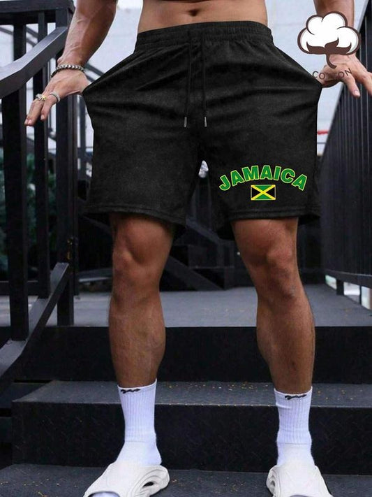 Men's Regular Fit Jamaica Flag Graphic Shorts, Casual Comfy Breathable Shorts for Summer, Fashion Men's Bottoms for Daily Wear, Cotton