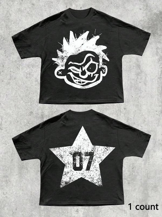Men's Regular Fit Star & Skull Print Round Neck Tee, Casual Short Sleeve Graphic T-shirt for Summer, Men's Top for Daily Wear, Tropical, Cotton
